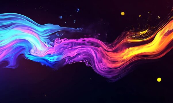 Vibrant abstract wave of colorful paint splashes on dark background