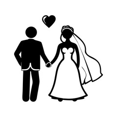 Wedding couple silhouette vector art illustration design marriage love celebration bride groom ceremony