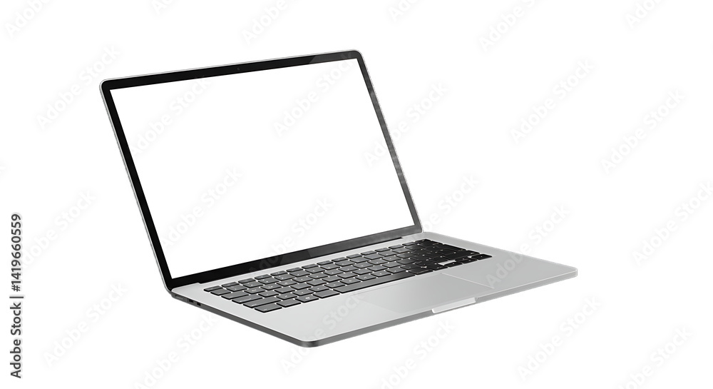 Fototapete laptop with a blank white screen is angled on a black background providing space for text or graphic