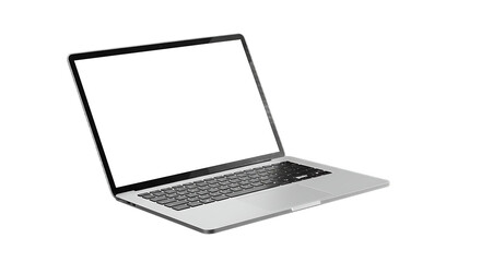 Laptop with a blank white screen is angled on a black background providing space for text or graphics