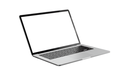 Laptop with a blank white screen is angled on a black background providing space for text or graphics