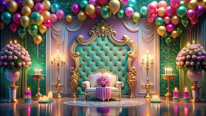 Fototapeta premium Birthday Party Backdrop, Elegant Event Decor, Product Placement