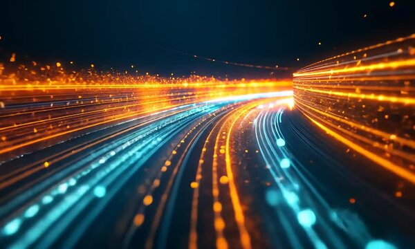 Vibrant light trails in motion create a dynamic abstract background