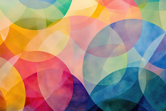 Overlapping rainbow circles creating layers of color and depth in an abstract composition