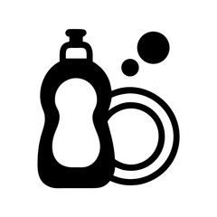 Dish soap bottle and plate vector icon illustration for cleaning washing and hygiene concept