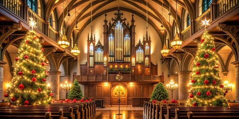 Fototapeta premium Christmas Church Decorations Pipe Organ Festive Holiday
