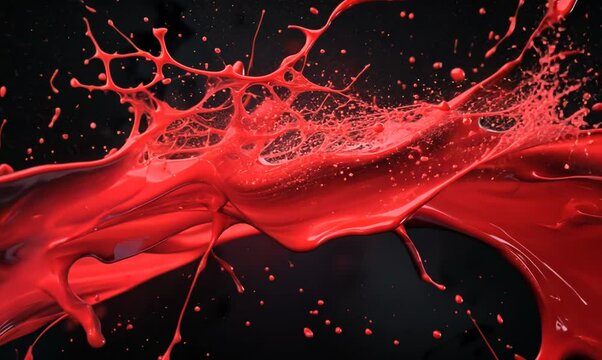 Vibrant Red Paint Splashing Against a Dark Background, Capturing Motion