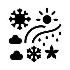 Weather forecast icon showing sun rain cloud snowflake and flower weather elements vector art