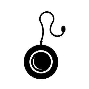 Illustration of a classic black yo yo toy with string for recreational play and skill games fun