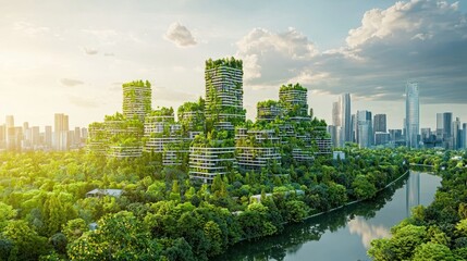 Fototapeta premium A bird eye view of a smart eco-friendly cityscape with greenery.