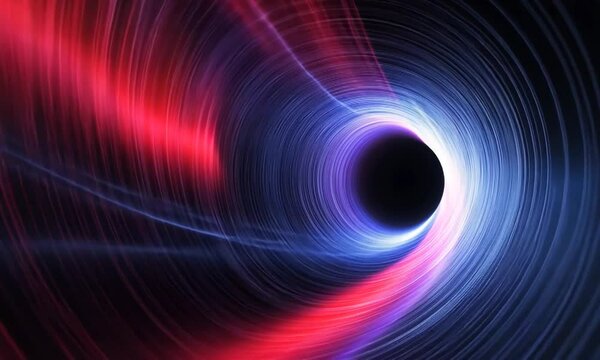 Vibrant swirling light patterns in a dark tunnel creating depth