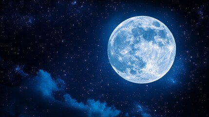Fototapeta premium Full Blue Moon Night Sky with Stars and Clouds