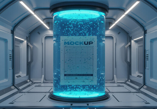 Blue Fluid Jar with Page Poster Mockup inside