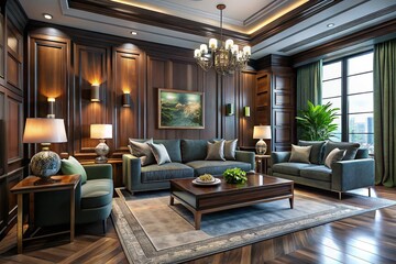 Fototapeta premium Modern Dark Wood Living Room Interior Design