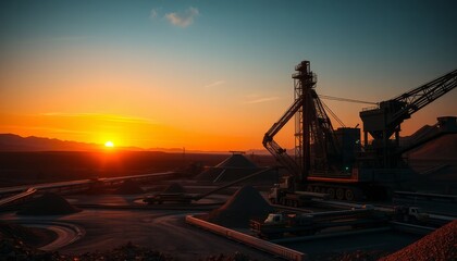 Silhouette of Mining Equipment at Sunset