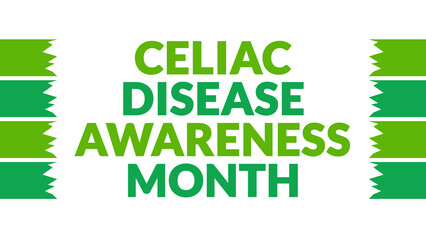 Fototapeta premium Celiac Disease Awareness Month text with side lines on a White background. Which is observed every year in May to celebrate Celiac Disease Awareness Month.