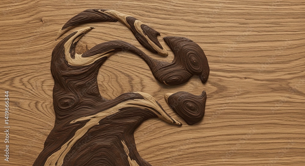Poster a wooden carving of a tree with a bird's head on top of it