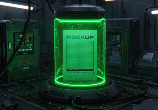 Green Fluid Jar with Page Poster Mockup inside