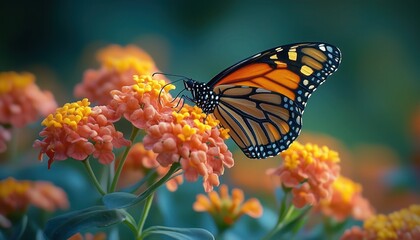 Close-Up of a Butterfly Resting on a Flower, Capturing Nature's Beauty