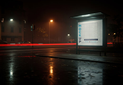 Horizontal Illuminated Sign on the Street Mockup