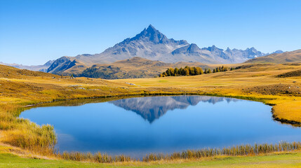 Obraz premium Mountain Lake Reflection Autumn Panorama