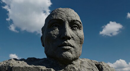 Obraz premium A large head made of stone is in the middle of a blue sky