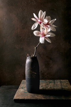 Elegant Magnolia In Black Ceramic Vase