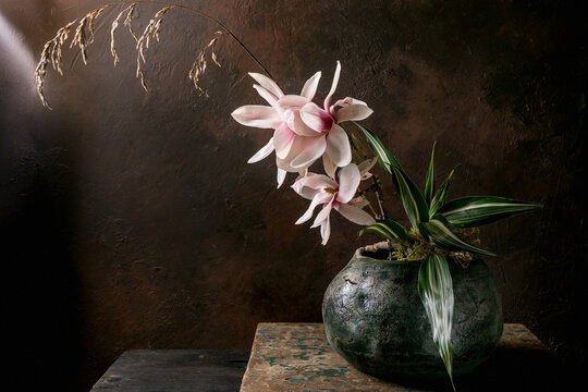 Pink Magnolia in Vintage Ceramic Vase
