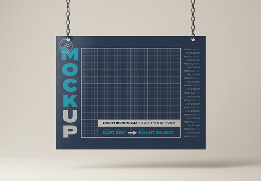 Horizontal Page Poster Hold with Chains Mockup