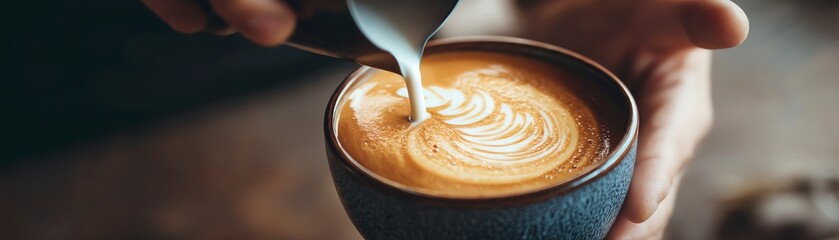 Artistic latte in a cozy coffee shop.