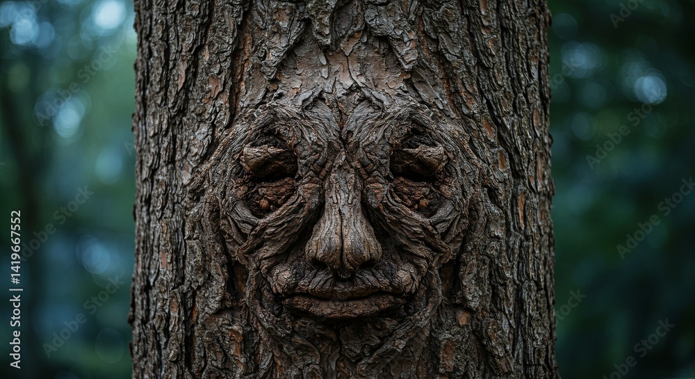 Poster A tree with a face carved into it