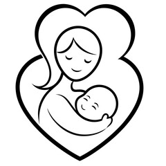 Minimalist Mother and Child line art Logo Design 