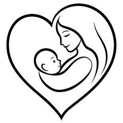 Minimalist Mother and Child line art Logo Design 