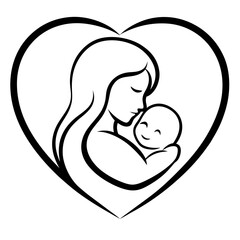 Minimalist Mother and Child line art Logo Design 