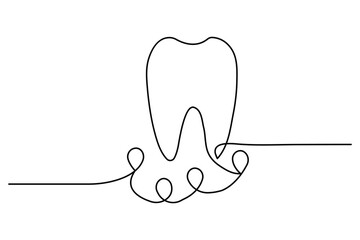 Human Tooth continuous one line art drawing of isolated flat vector design