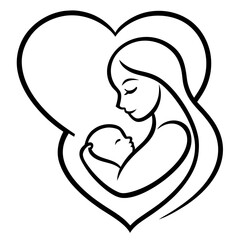 Minimalist Mother and Child line art Logo Design 
