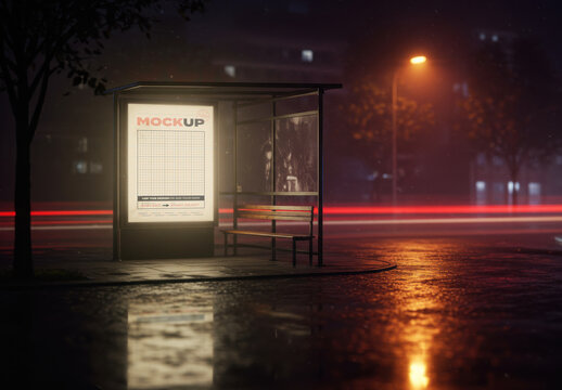 Minimal Vertical Poster Billboard Mockup on Bus Stop