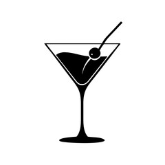 martini glass with olive icon, martini glass with olive silhouette vector illustration-simple silhouette illustration of martini glass with olive, perfect for martini glass with olive logos and icons