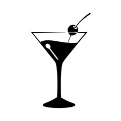 martini glass with olive icon, martini glass with olive silhouette vector illustration-simple silhouette illustration of martini glass with olive, perfect for martini glass with olive logos and icons