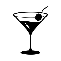 martini glass with olive icon, martini glass with olive silhouette vector illustration-simple silhouette illustration of martini glass with olive, perfect for martini glass with olive logos and icons