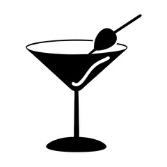 martini glass with olive icon, martini glass with olive silhouette vector illustration-simple silhouette illustration of martini glass with olive, perfect for martini glass with olive logos and icons