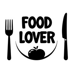 food lover text with fork and knife icon, food lover text with fork and knife vector