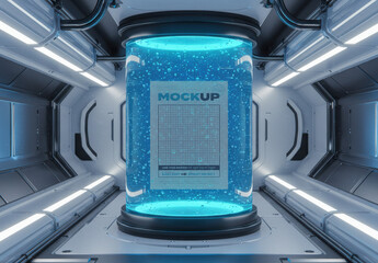 Page Poster Mockup Floating in Blue Liquid Capsule Craft