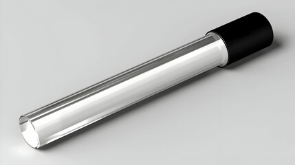 Cylindrical Glass Tube With Black Cap On Light Gray Background