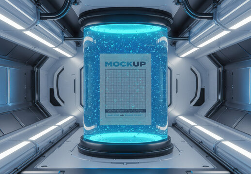 Page Poster Mockup Floating in Blue Liquid Capsule Craft
