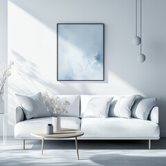 Modern Living Room with White Sofa and Abstract Artwork