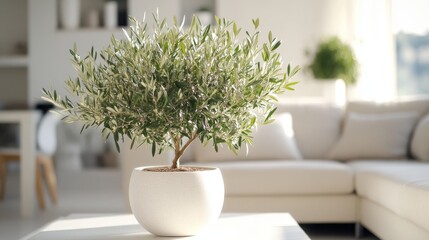 Fototapeta premium Potted Olive Tree in a Modern Living Room