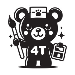 Cute Cartoon Teddy Bear with Number 4 and Magic Wand for Kids Birthday or Preschool Design	
