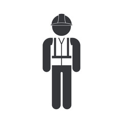 Isolated pictogram of a worker wear safety helmet and high-visibility vest for construction and engineering safety signs