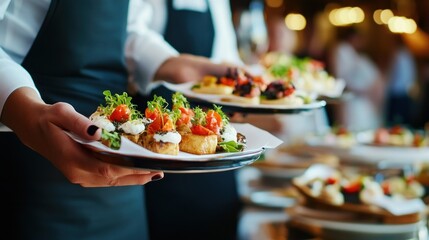 Naklejka premium Elegant catering service with appetizers at a banquet